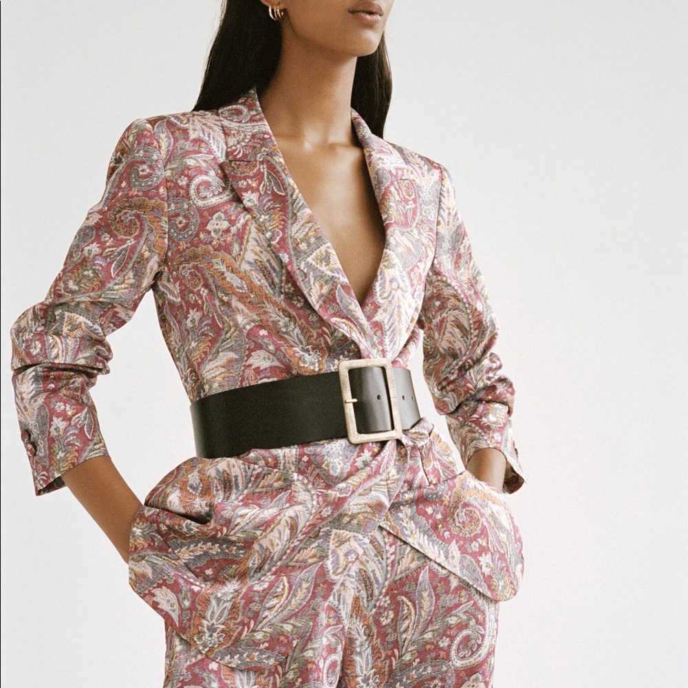 Zara 70s Paisley Printed Open Front Oversized Blazer